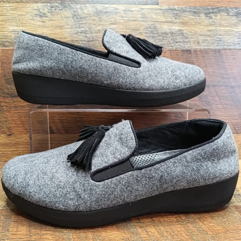 Fitflop Women's Gray Mules Slip On Wool Round Shoes C40-052 Size 8